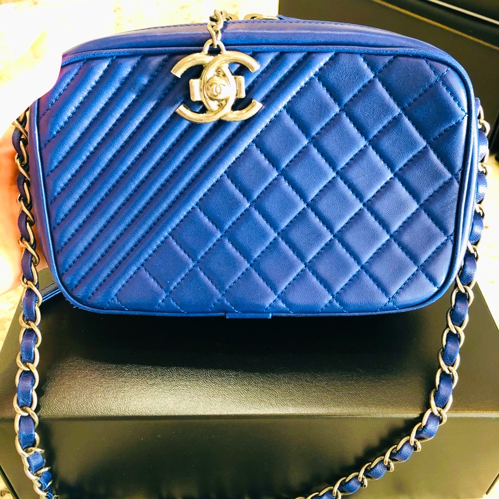 Chanel Boy quilted/chevron lambskin camera bag